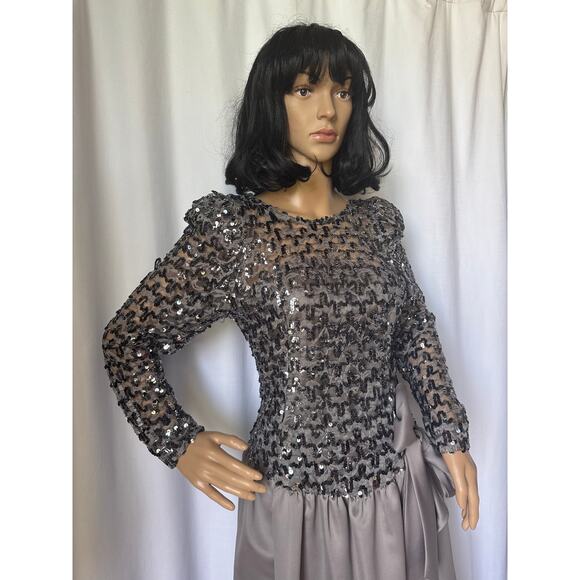 Vintage Cachet Bari Protas sequin formal prom dropwaist dress gray silver small - Picture 10 of 17